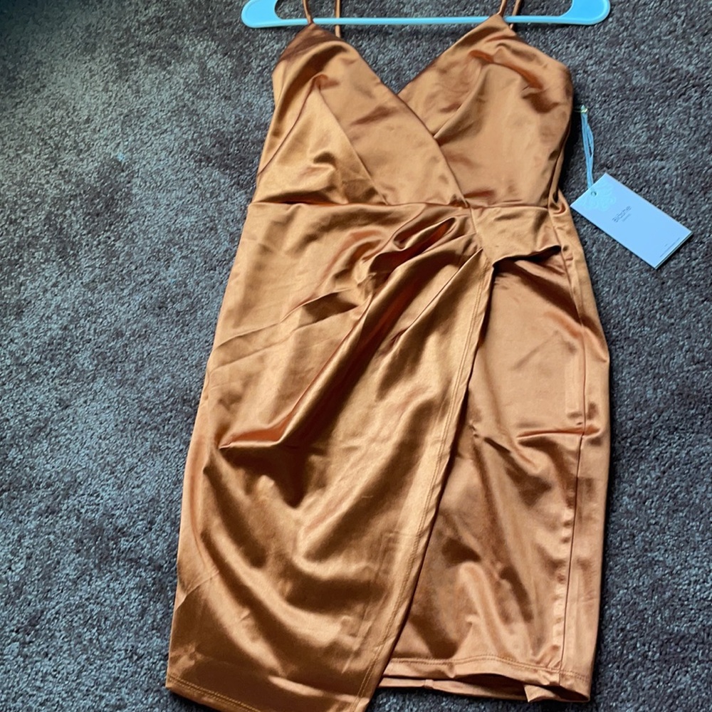 Asymmetrical copper dress